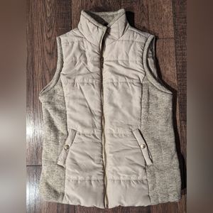 North Crest Women's Beige Puffer Vest w/ Cable Knit Side Accents Size Small